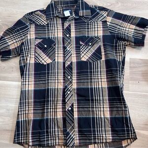 VTG Wrangler Cowboy S/S Black Plaid Pearl Snap Western Shirt Men’s Sz Large Tall